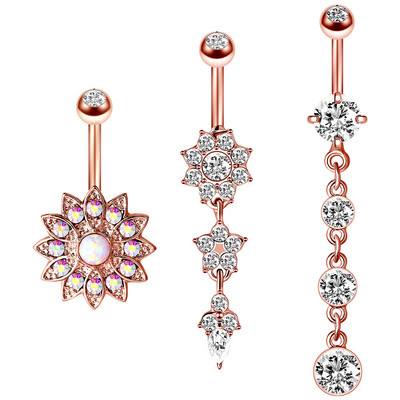 Set de inele pentru buric cu flori Oțel chirurgical Sexy Pachet de inele pentru burtică cu fluture Set drăguț pentru piercing pentru buric Bijuterii în vrac