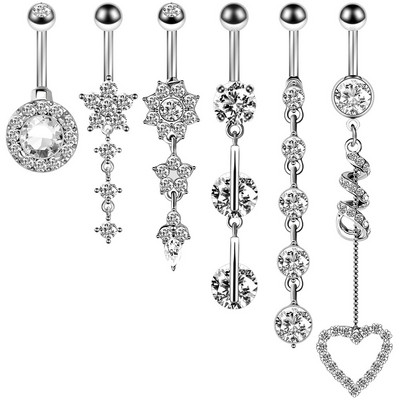 Set de inele pentru buric cu flori Oțel chirurgical Sexy Pachet de inele pentru burtică cu fluture Set drăguț pentru piercing pentru buric Bijuterii în vrac
