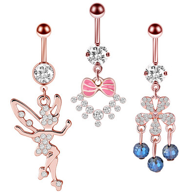 Set de inele pentru buric cu flori Oțel chirurgical Sexy Pachet de inele pentru burtică cu fluture Set drăguț pentru piercing pentru buric Bijuterii în vrac