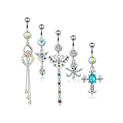 Set de inele pentru buric cu flori Oțel chirurgical Sexy Pachet de inele pentru burtică cu fluture Set drăguț pentru piercing pentru buric Bijuterii în vrac