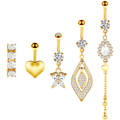 Set de inele pentru buric cu flori Oțel chirurgical Sexy Pachet de inele pentru burtică cu fluture Set drăguț pentru piercing pentru buric Bijuterii în vrac