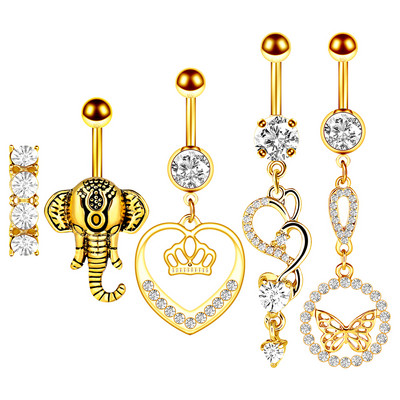 Set de inele pentru buric cu flori Oțel chirurgical Sexy Pachet de inele pentru burtică cu fluture Set drăguț pentru piercing pentru buric Bijuterii în vrac