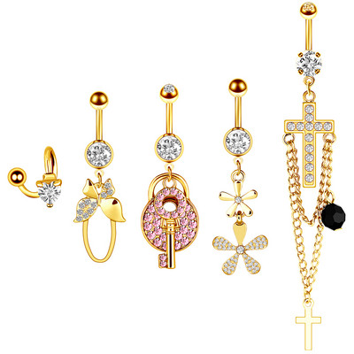 Set de inele pentru buric cu flori Oțel chirurgical Sexy Pachet de inele pentru burtică cu fluture Set drăguț pentru piercing pentru buric Bijuterii în vrac