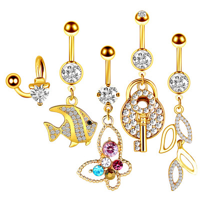 Set de inele pentru buric cu flori Oțel chirurgical Sexy Pachet de inele pentru burtică cu fluture Set drăguț pentru piercing pentru buric Bijuterii în vrac