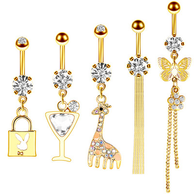 Set de inele pentru buric cu flori Oțel chirurgical Sexy Pachet de inele pentru burtică cu fluture Set drăguț pentru piercing pentru buric Bijuterii în vrac