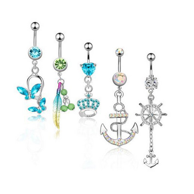 Set de inele pentru buric cu flori Oțel chirurgical Sexy Pachet de inele pentru burtică cu fluture Set drăguț pentru piercing pentru buric Bijuterii în vrac