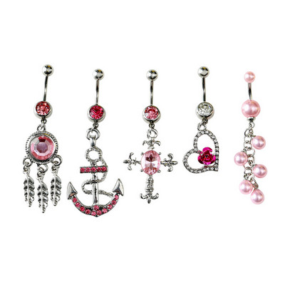 Set de inele pentru buric cu flori Oțel chirurgical Sexy Pachet de inele pentru burtică cu fluture Set drăguț pentru piercing pentru buric Bijuterii în vrac