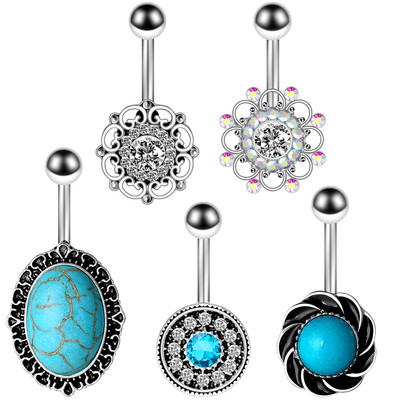 Set de inele pentru buric cu flori Oțel chirurgical Sexy Pachet de inele pentru burtică cu fluture Set drăguț pentru piercing pentru buric Bijuterii în vrac