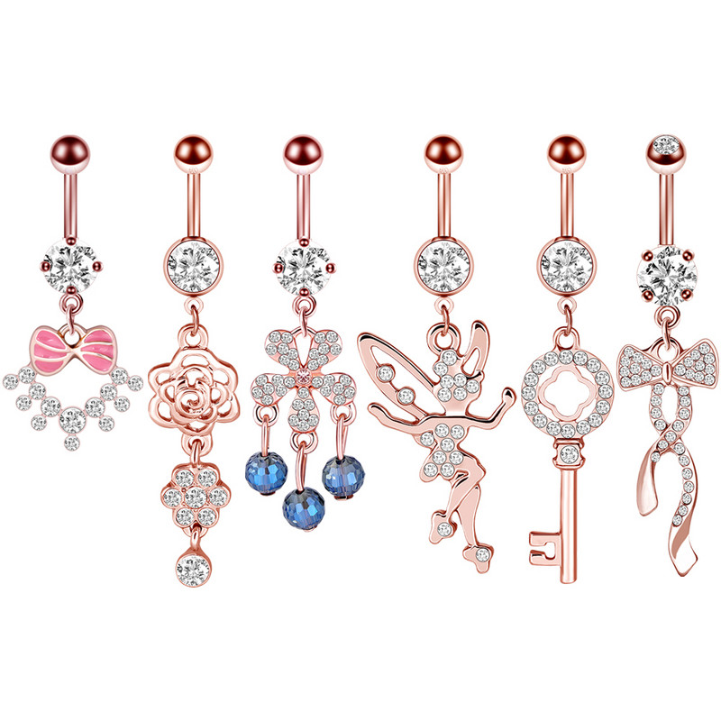 Set de inele pentru buric cu flori Oțel chirurgical Sexy Pachet de inele pentru burtică cu fluture Set drăguț pentru piercing pentru buric Bijuterii în vrac