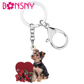 Bonsny Acrilic Ziua Îndrăgostiților Trandafir Yorkshire Câine Breloc Geantă Poșeta Auto Decoratiuni Breloc pentru Femei Fată Adolescent Charms Cadou