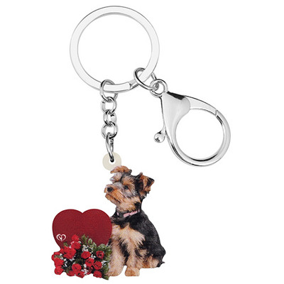 Bonsny Acrilic Ziua Îndrăgostiților Trandafir Yorkshire Câine Breloc Geantă Poșeta Auto Decoratiuni Breloc pentru Femei Fată Adolescent Charms Cadou