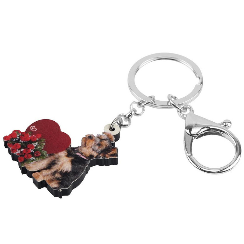 Bonsny Acrilic Ziua Îndrăgostiților Trandafir Yorkshire Câine Breloc Geantă Poșeta Auto Decoratiuni Breloc pentru Femei Fată Adolescent Charms Cadou