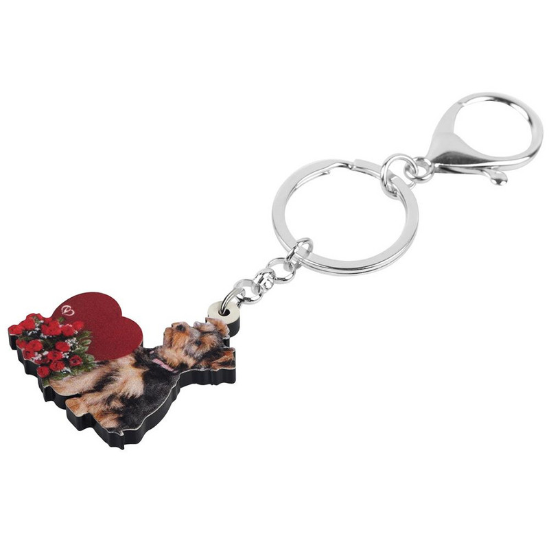 Bonsny Acrilic Ziua Îndrăgostiților Trandafir Yorkshire Câine Breloc Geantă Poșeta Auto Decoratiuni Breloc pentru Femei Fată Adolescent Charms Cadou