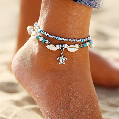 Huitan Shell Anklets Rokassprādze Sieviešu redzēt Bruņurupucis Zvaigzne krelles Potītes Pludmales Aksesuāri Basām kājām uz Kāju Ķēde Sieviešu rotaslietas Drop Ship