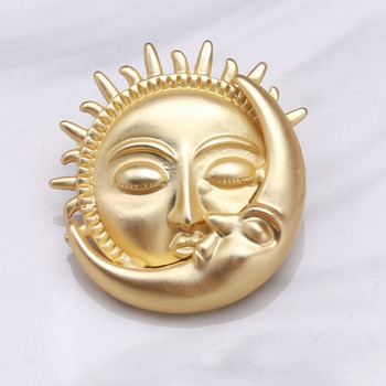 Blucome Individually Creative Sun and Moon Shine Together Matte Gold Брошка Рокля Декорация Корсаж Женски Аксесоари