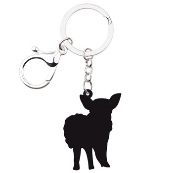 Bonsny ακρυλικό χαριτωμένο ροζ φόρεμα Chihuahua Dog keychain δαχτυλίδια ζωικά κοσμήματα για γυναίκες κορίτσι γυναικεία τσάντα αυτοκινήτου Charms