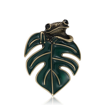 Blucome New Vintage Green Leaf Frog Брошки Жени Мъже Емайл Esmalte Small Animal Brooch Pin Висококачествени бижута жаба Harajuku