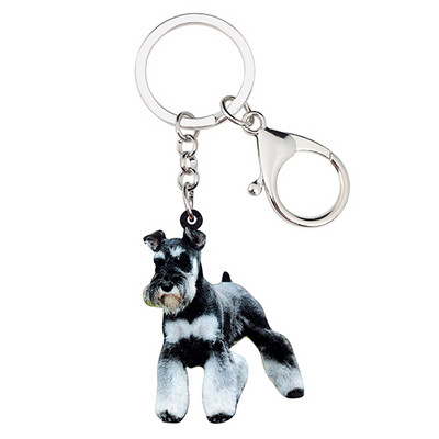 Bonsny Acrilic Desene Animat Schnauzer Câine Breloc Breloc Suport Inele Bijuterii Animale Pentru Femei Fete Geantă Portofel Brelocuri pentru animale de companie Cadou