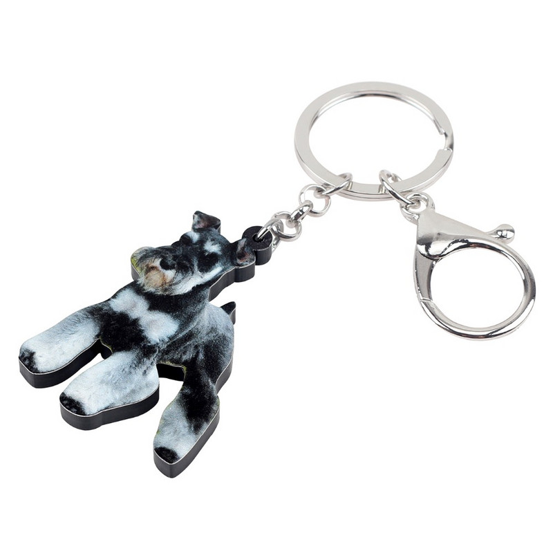 Bonsny Acrilic Desene Animat Schnauzer Câine Breloc Breloc Suport Inele Bijuterii Animale Pentru Femei Fete Geantă Portofel Brelocuri pentru animale de companie Cadou