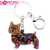 Bonsny akril mintás norwich terrier kutya kulcstartó kulcstartó kézitáska táska báj kulcstartó kiegészítők új női ékszerek