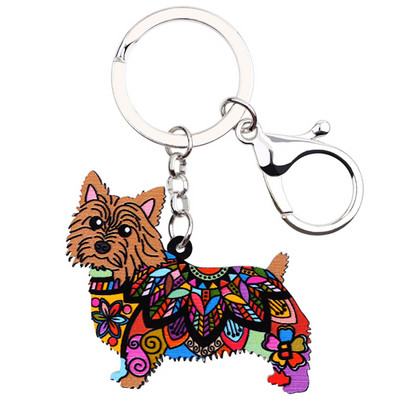 Bonsny akril mintás norwich terrier kutya kulcstartó kulcstartó kézitáska táska báj kulcstartó kiegészítők új női ékszerek