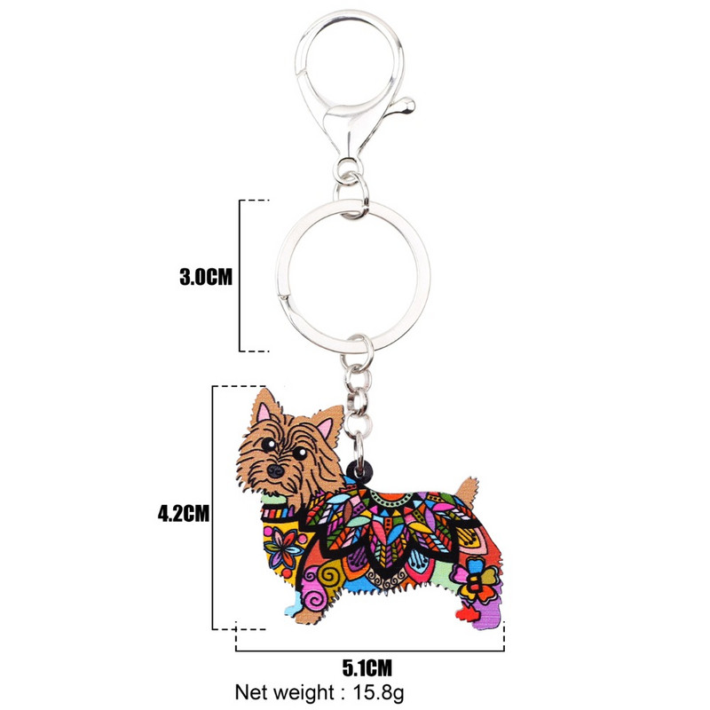 Bonsny akril mintás norwich terrier kutya kulcstartó kulcstartó kézitáska táska báj kulcstartó kiegészítők új női ékszerek