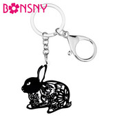 Bonsny akril fekete húsvéti kínai papír vágó nyúl nyúl nyuszi kulcstartók állati kulcstartó ékszer nőknek gyerek fesztivál ajándék