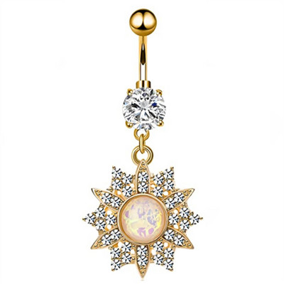 1/2 buc inel floarea soarelui pentru buric 14G din oțel chirurgical floare de lotus piercing buric inel opal sexy piercing buric drăguț inel buric