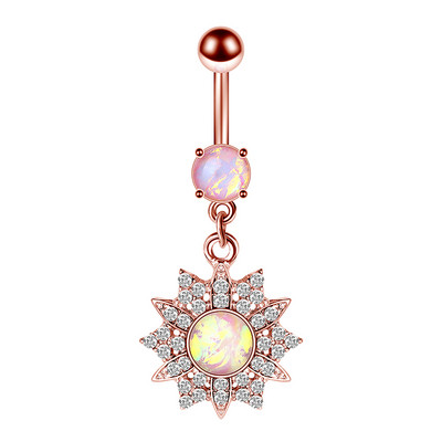 1/2 buc inel floarea soarelui pentru buric 14G din oțel chirurgical floare de lotus piercing buric inel opal sexy piercing buric drăguț inel buric