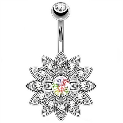 1/2 buc inel floarea soarelui pentru buric 14G din oțel chirurgical floare de lotus piercing buric inel opal sexy piercing buric drăguț inel buric