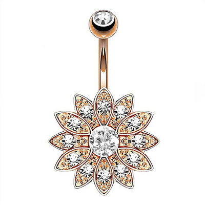 1/2 buc inel floarea soarelui pentru buric 14G din oțel chirurgical floare de lotus piercing buric inel opal sexy piercing buric drăguț inel buric