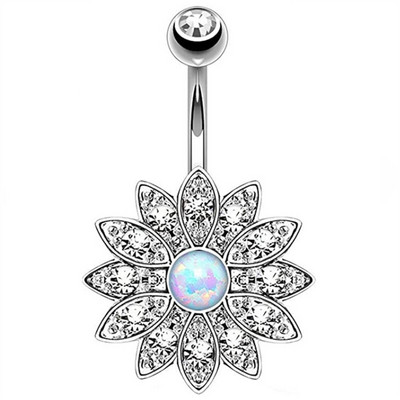 1/2 buc inel floarea soarelui pentru buric 14G din oțel chirurgical floare de lotus piercing buric inel opal sexy piercing buric drăguț inel buric