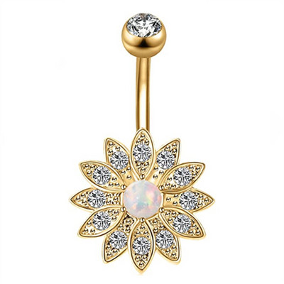 1/2 buc inel floarea soarelui pentru buric 14G din oțel chirurgical floare de lotus piercing buric inel opal sexy piercing buric drăguț inel buric