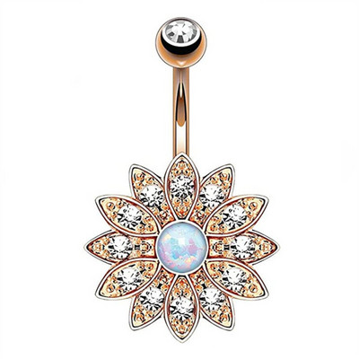 1/2 buc inel floarea soarelui pentru buric 14G din oțel chirurgical floare de lotus piercing buric inel opal sexy piercing buric drăguț inel buric