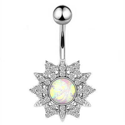 1/2 buc inel floarea soarelui pentru buric 14G din oțel chirurgical floare de lotus piercing buric inel opal sexy piercing buric drăguț inel buric