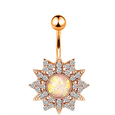 1/2 buc inel floarea soarelui pentru buric 14G din oțel chirurgical floare de lotus piercing buric inel opal sexy piercing buric drăguț inel buric