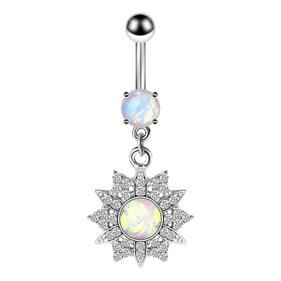 1/2 buc inel floarea soarelui pentru buric 14G din oțel chirurgical floare de lotus piercing buric inel opal sexy piercing buric drăguț inel buric