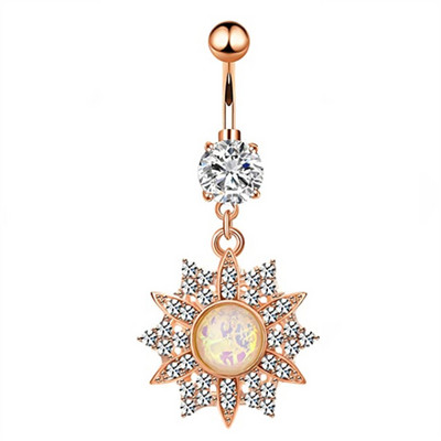 1/2 buc inel floarea soarelui pentru buric 14G din oțel chirurgical floare de lotus piercing buric inel opal sexy piercing buric drăguț inel buric