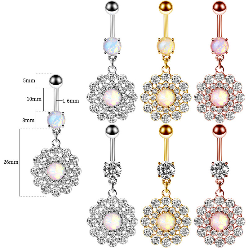 1/2 buc inel floarea soarelui pentru buric 14G din oțel chirurgical floare de lotus piercing buric inel opal sexy piercing buric drăguț inel buric