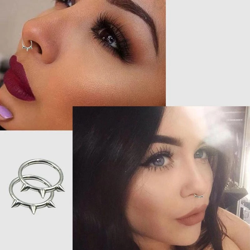 1 buc inel punk pentru nas Spike oțel pentru bărbați femei Septum Clicker Rock Ear Helix Septum Piercing Inele bijuterii