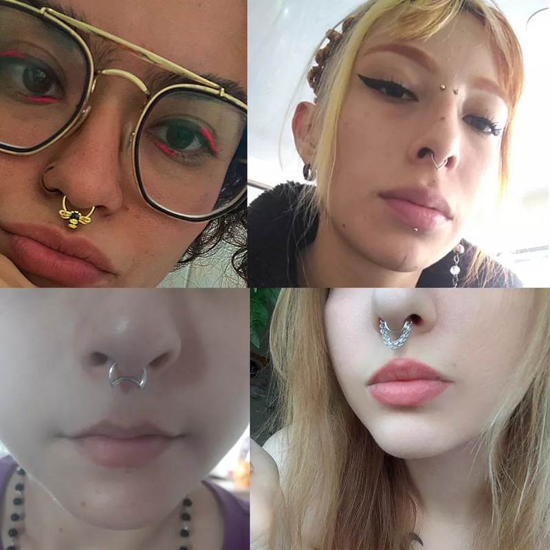 1 buc inel punk pentru nas Spike oțel pentru bărbați femei Septum Clicker Rock Ear Helix Septum Piercing Inele bijuterii
