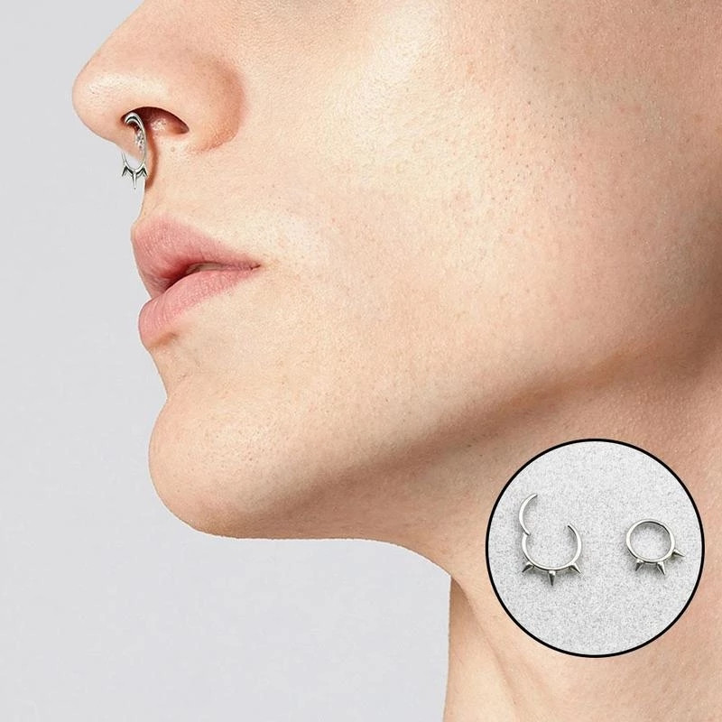 1 buc inel punk pentru nas Spike oțel pentru bărbați femei Septum Clicker Rock Ear Helix Septum Piercing Inele bijuterii