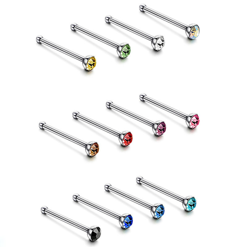 Pachet de inele pentru nas din oțel chirurgical, 40/60 de bucăți, lot indian de ace pentru nas, set de inele de piercing pentru nas, inel de cristal Nariz, lot de piercing pentru nas.