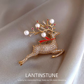 Setare rafinată de zircon, de culoare aurie, broșă de cerb săritor pentru femei, design avansat, fete tinere, pulover de elan de Crăciun, bijuterii N461