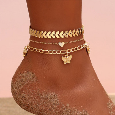 Huitan Bohemia Barefoot Sandals Гривна за глезена за жени Butterfly Fishbone Leg Chains Summer Beach Foot Jewelry Drop Shipping