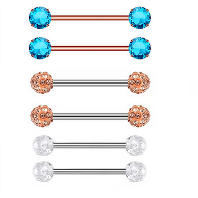Zircon Piercing pentru mamelon Barbell Drăguț din oțel inoxidabil Sexy Cristal pentru mamelon Bar 14G Inel pentru piercing pentru mamelon Tepel Pircing mamelon