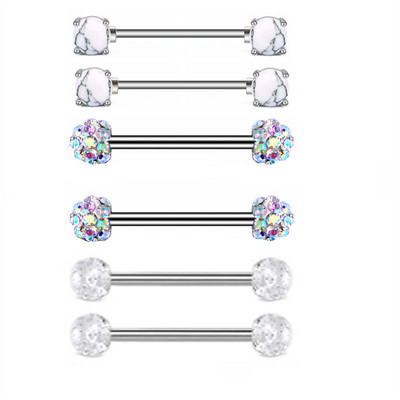 Zircon Piercing pentru mamelon Barbell Drăguț din oțel inoxidabil Sexy Cristal pentru mamelon Bar 14G Inel pentru piercing pentru mamelon Tepel Pircing mamelon