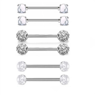 Zircon Piercing pentru mamelon Barbell Drăguț din oțel inoxidabil Sexy Cristal pentru mamelon Bar 14G Inel pentru piercing pentru mamelon Tepel Pircing mamelon