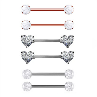 Zircon Piercing pentru mamelon Barbell Drăguț din oțel inoxidabil Sexy Cristal pentru mamelon Bar 14G Inel pentru piercing pentru mamelon Tepel Pircing mamelon