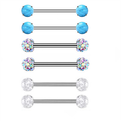 Zircon Piercing pentru mamelon Barbell Drăguț din oțel inoxidabil Sexy Cristal pentru mamelon Bar 14G Inel pentru piercing pentru mamelon Tepel Pircing mamelon